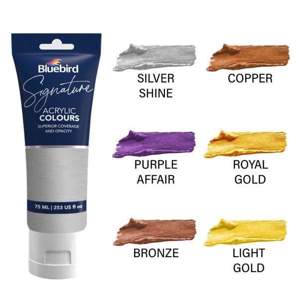 Blue Bird Signature Acrylic Colour Set of 6 Pearlescent 75 ml