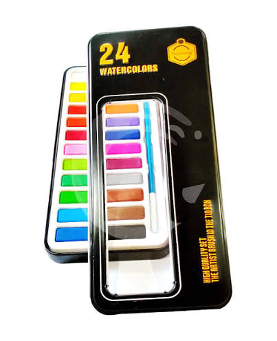 Water colour cake set of 24 colours Tin packing with brush