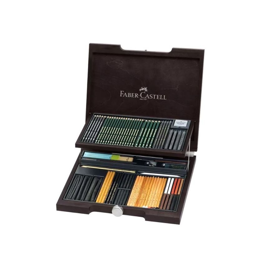 Faber Castell- PITT Monochrome Set of 85 Pieces with Wooden Case