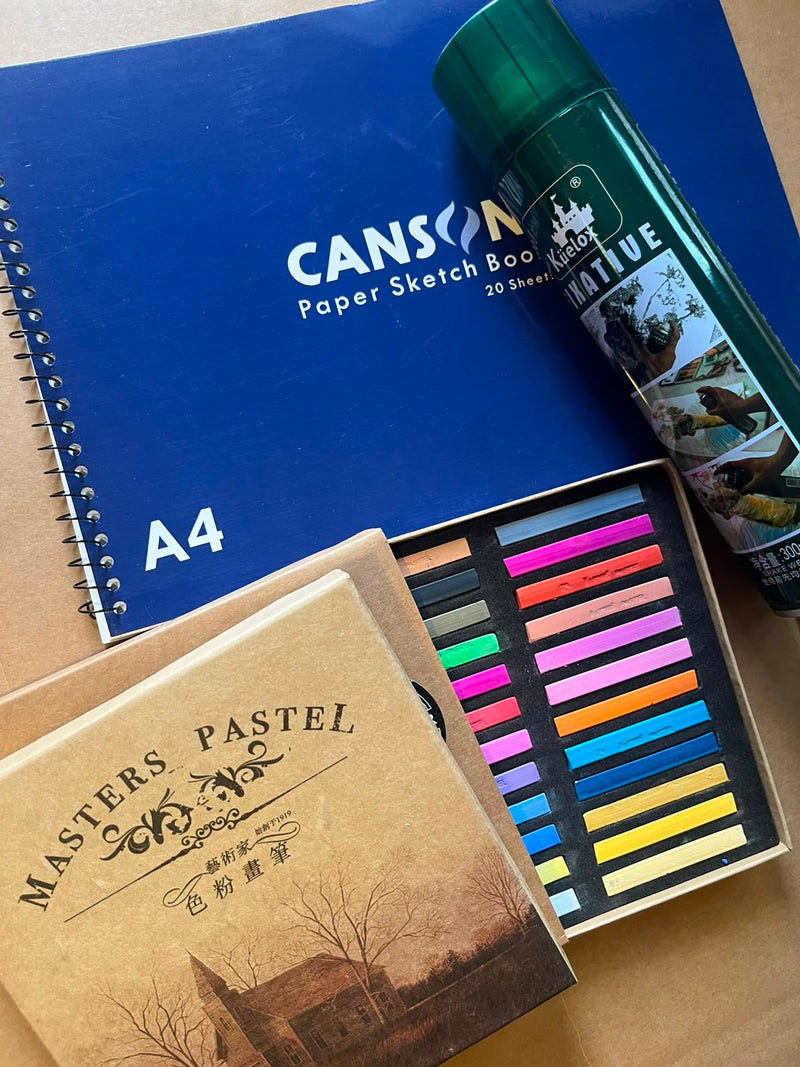Pastels Complete Kit , Master Pastel Maries set of 24+ Canson Paper Sketch Book A4 + Fixative + FREE DELIVERY