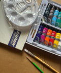 Deal 5, Acrylic 30 ml set of 12 + Brushes + Palette + Canvas all you need to start + FREE DELIVERY