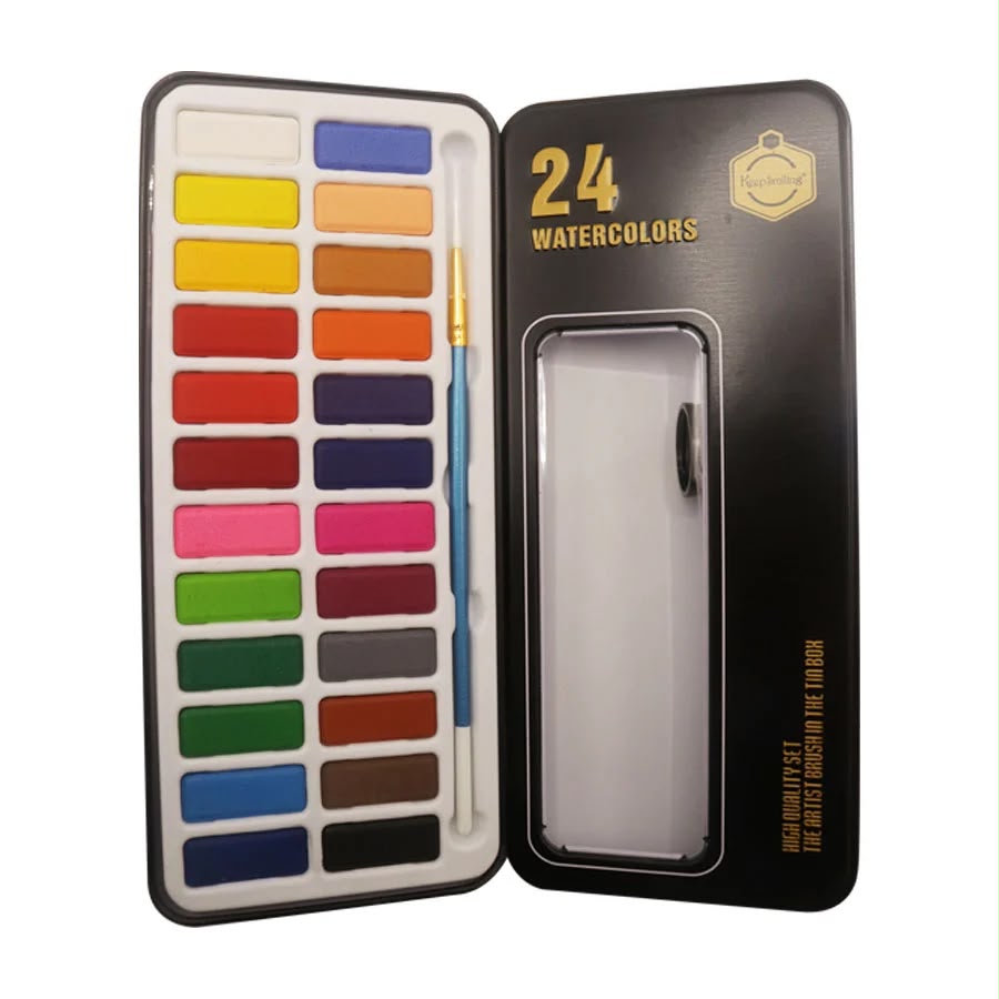 Water colour cake set of 24 colours Tin packing with brush